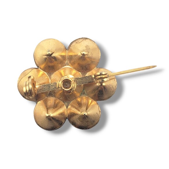 Vintage Gold Tone Cobalt Blue Rhinestone Flower Cluster Brooch Pin Small - Picture 4 of 6